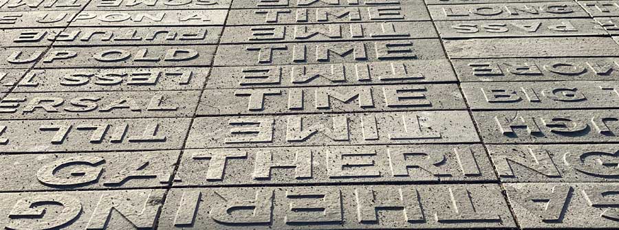4 of 4, Close up of rows of words that are part of a new 800-foot walkway leading into the UC San Diego campus